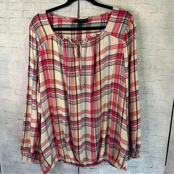 Lane Bryant Plaid Pull Over Style Blouse balloon sleeve cozycorye Boho plus size - Picture 1 of 10
